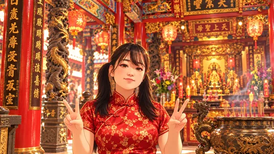 Tomako in a Chinese dress — Photo 25